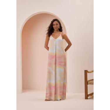 Imagem de Vestido Longo De Alças Em Viscose Responsável LUNENDER C5083, Salmão, 