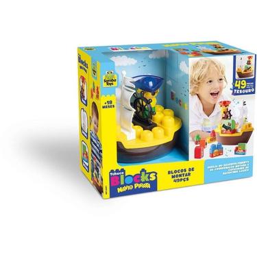 Imagem de Brinquedo Educativo Tchuco Blocks Navio Pirata 49 Peças para Montar Samba Toys