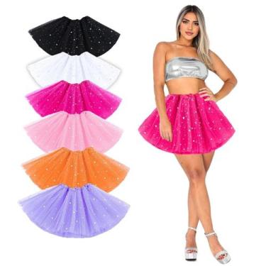 Imagem de Saia Curta de Tule Feminina Adulta Gliter Festa Carnaval Bloquinho Dan