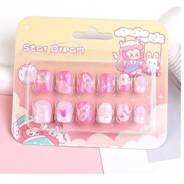 Imagem de Kit 24 Unhas Postiças Infantil 3D de Alto Padrão Acessórios Crianças c