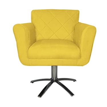Imagem de Poltrona Decorativa Isabela em Tressê Pés Metal Giratório Suede Amarelo - DS Estofados