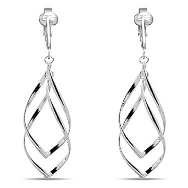 Imagem de Brincos femininos com clipe de prata, eles parecem perfurados, não beliscam e não caem, hipoalergênicos e leves, 2.7 Inch L, Banhado a prata, Prata
