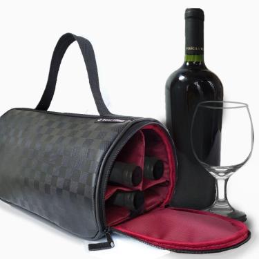 Imagem de Bolsa Térmica Com Alça De Ombro Para Bebidas Suporta 6kg Wine Bag Porta 3 Garrafas e Taças De Vinho