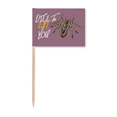 Imagem de Decoração de festa com bandeira de palito de dente com ilustração de teia de aranha e inseto