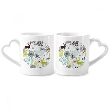 Imagem de Conjunto de canecas de porcelana para casais, animais de Natal, flor de decoração de cervo, coração