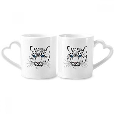 Imagem de Conjunto de canecas de porcelana de casal de animais com cabeça de tigre branca e alça de coração