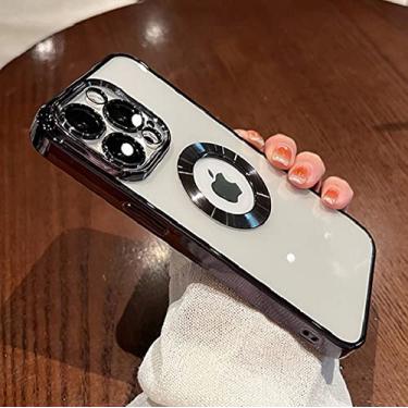 Imagem de Luxo chapeamento charme logotipo buraco oco capa para iphone 14 13 11 12 pro xr x xs max 7 8 plus se3 macio transparente capa à prova de choque, preto, para iphone 11