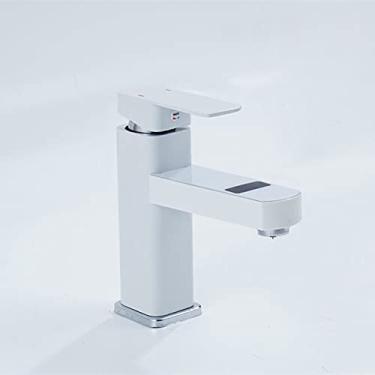 Imagem de Torneira do banheiro Pia do lavatório LED Misturador de temperatura digital Torneira de água quente montada no convés,7