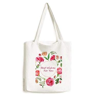 Imagem de Sacola de lona com estampa de arbusto de rosas vermelhas bolsa de compras casual bolsa de mão