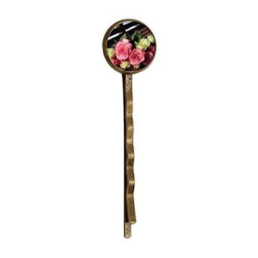 Imagem de Banco de cabelo de metal retrô com flores brancas rosa