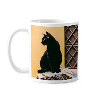 Imagem de Caneca de fotografia de gato preto legal de cerâmica copo de porcelana de café