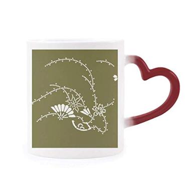 Imagem de Caneca de flor verde com pintura da cultura japonesa sensível ao calor Caneca vermelha que muda de cor
