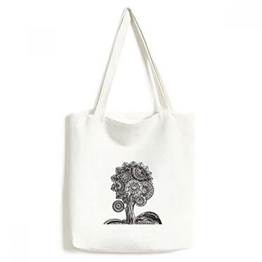 Imagem de Bolsa de lona preta e branca com flor de girassol, bolsa de compras, bolsa casual