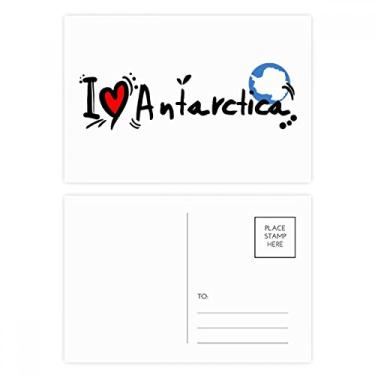 Imagem de Conjunto de cartão postal I Love Antártica Bandeira da Palavra Love Heart Ilustration Cartão de felicitações de aniversário