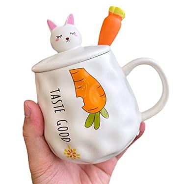 Imagem de Caneca de gato com tampa e colher 3D linda xícara de chá de café de cerâmica conjunto de caneca de casal presente de aniversário para professores, mães, amigas, amantes, (cenoura tem bom gosto, C, 400 ml)