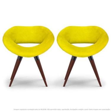 Imagem de Kit 2 Poltronas Beijo Amarela Cadeiras Decorativas Com Base Fixa De Ma