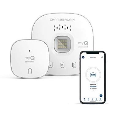 Imagem de myQ Chamberlain Controle de garagem inteligente – Hub e sensor de garagem sem fio com Wi-Fi e Bluetooth – Controle por smartphone, myQ-G0401-ES, branco