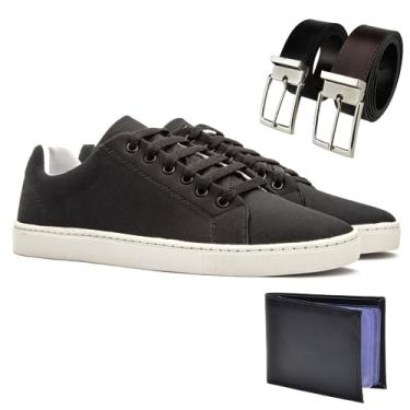 Imagem de Kit Completo Sapatênis Tênis Masculino Casual + 01 Cinto + 01 Carteira (41, Preto-Branco)