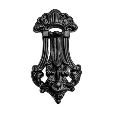 Imagem de Batedor de porta de ferro fundido preto com folha de carvalho de ferro preto 15 cm de altura x 7,62 cm, Black Fluted and Leaf Design