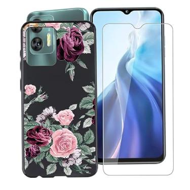 Imagem de AQGG Película de vidro temperado + capa para Oukitel C35 (6,5 polegadas), película protetora de tela de dureza 9H e capa de silicone macio capa protetora de TPU preto - balão