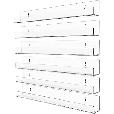 Imagem de Cq acrylic Estante flutuante invisível transparente – Prateleira de exibição de parede suspensa de 38 cm para quarto de crianças, borda moderna em forma de U para livros, fotos, brinquedos, prateleira