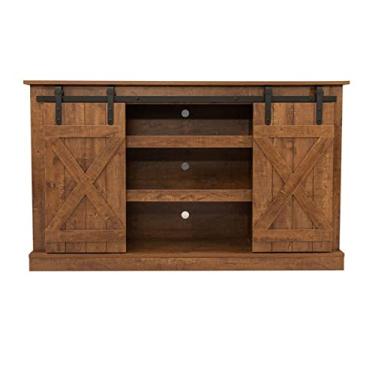 Imagem de WAOCEO Suporte de TV flutuante moderno suporte de TV de fazenda para TVs de até 65 polegadas, mesa de console de centro de entretenimento de mídia com portas de celeiro deslizantes para sala de estar