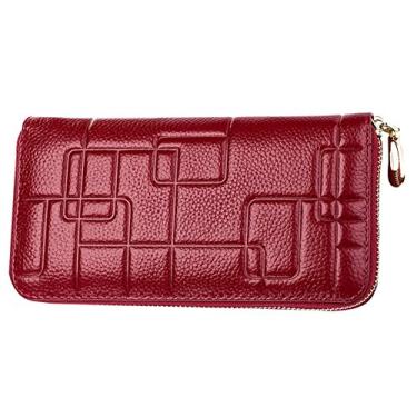 Imagem de BYKOINE Carteira feminina PU sólida porta-cartão grande bolsa de viagem bolsa feminina (estilo C, vermelho)