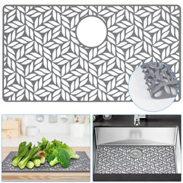 Imagem de QKVCX Protetores de pia de silicone para cozinha, protetores de pia de 71,8 cm x 38,7 cm para parte inferior da casa de fazenda de aço inoxidável com orifício de drenagem traseiro para pia de pia, tapete de pia para pia de porcelana retangular.