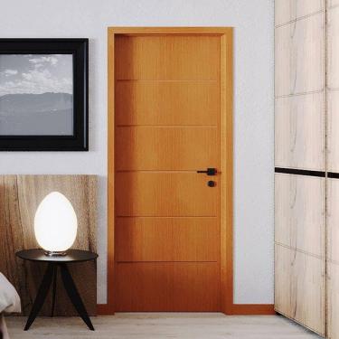 Imagem de Folha de Porta de Madeira 210x82cm Espessura 3,5cm MMC Eucaplac Frisada Residence Eucatex Nogal Mel