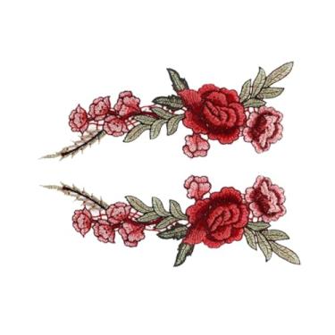 Imagem de Operitacx 1 Par remendos de roupas ferro em decalques para roupas passar roupa roupas de menina flor de roupa vestido para meninas patch de aplique remendos bordados fragmento Rosa vermelha