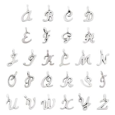 Imagem de Spritewelry 156 peças/6 conjuntos de pingentes de letra ABC do alfabeto mini pingente de letra maiúscula A-Z pingente de letra pequena tibetano vintage tibetano para colar de nome, pulseira, brinco,