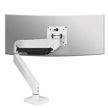 Imagem de HILLPORT Suporte de computador para mesa de trabalho pesado com braço de monitor único branco Ultrawide para suporte de mola a gás ajustável de 17 a 45 polegadas, tela de até 13,6 kg com VESA máx. 100
