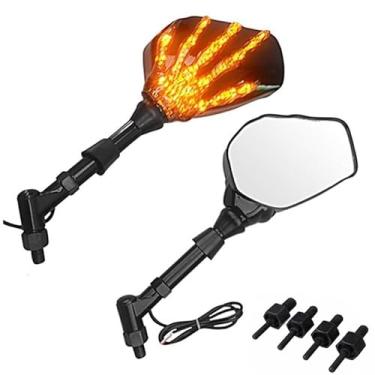 Imagem de AKSYZ Espelho retrovisor de motocicleta com seta de LED modelo de garra fantasma 8 mm 10 mm para Harley Honda Suzuki Kawasaki Yamaha Etc Cruise Street Moto