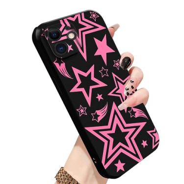 Imagem de HENGRUI Capa de telefone Hot Pink Star para iPhone 12 Mini Y2K estrelas fofas capa de telefone com amortecedor de TPU (poliuretano termoplástico) macio à prova de choque com design legal para iPhone 12mini capa de 5,4 polegadas