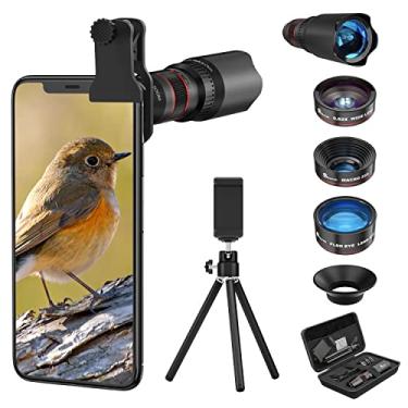 Imagem de Selvim Kit de lentes de câmera de telefone 4 em 1, lentes teleobjetivas, lentes compatíveis com iPhone 11 10 8 7 6 6s X XR Samsung, não compatível com iPhone 13 14 15