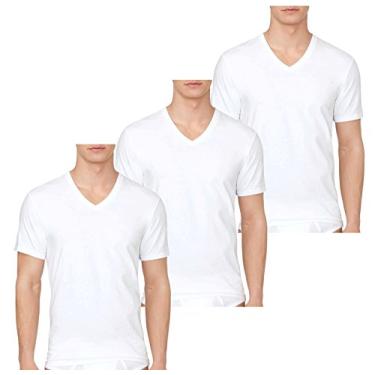 Imagem de Calvin Klein Pacote com 3 camisetas masculinas de gola V tricolor, Branco, Small