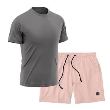 Imagem de Kit Short + Camiseta Dry Treino Fitness Academia Bermuda Camisa Praia Esporte Cinza-Masculino
