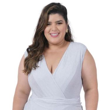 Imagem de Body Brilho Feminino Transpassado Lurex Plus Size Catwalk Branco, G3, 