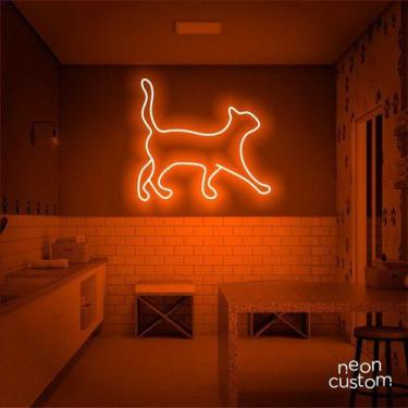 Imagem de luminaria letreiro Neon Led Gato 90x80 luminoso decoração p/ selfie - 