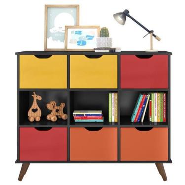Imagem de Nicho Organizador Retrô 6 Gavetas Preto Colors - Qmovi
