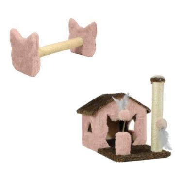 Imagem de Arranhador Casa Para Gatos Sem Rede Poste Sisal Cara de Gato Brinquedo