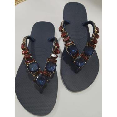 Imagem de Chinelo havaianas com pedraria de luxo, Azul, 35/36