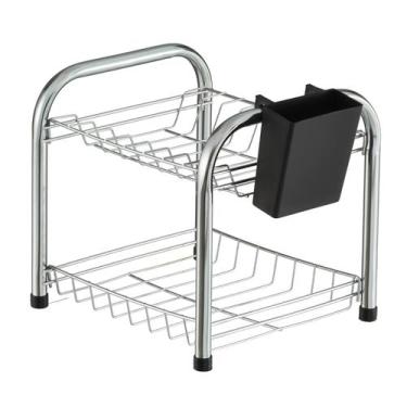 Imagem de Escorredor de Louça Duplo 08 Pratos Desmontável Porta Talher Plástico 