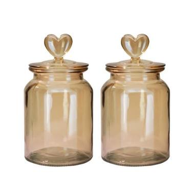 Imagem de Jogo 2 Potes Vidro Hermético Âmbar Decor Afeto Coração 1 Litro - Tuut 