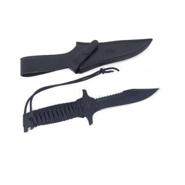 Imagem de Faca Militar Arkhip Tigre 6'' Preta Cabo c/ Corda Bainha