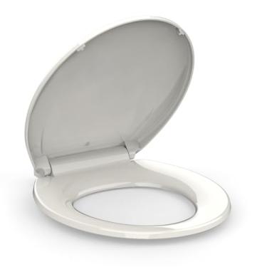 Imagem de Assento sanitário, assento de vaso sanitário redondo durável com liberação rápida e fixação rápida, assento de vaso sanitário de plástico com fechamento suave, nunca solta, fácil de instalar e limpar