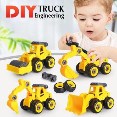 Imagem de Kit 4 Carrinhos Trator Criança Fricção Construção - Giwish