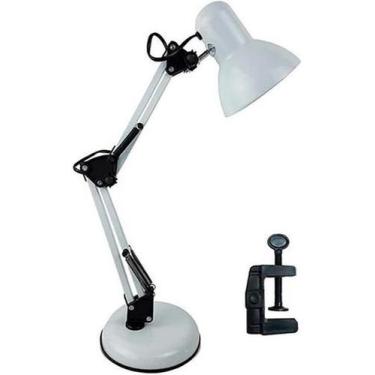 Imagem de Luminária De Mesa Articulável Quarto Trabalho C Garra + Base BRANCO - 