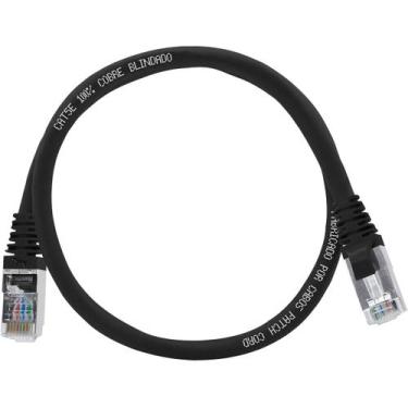 Imagem de Cabo de Rede Patch Cord Cat5e 100% Cobre Blindado Preto 50 centímetros
