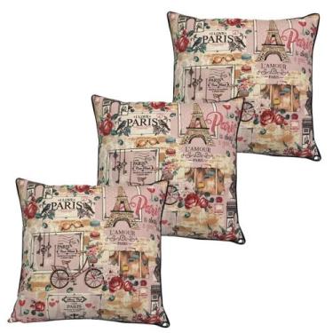 Imagem de Kit 3 Capas de Almofada Bali Impermeável 100% Algodão Paris Rosa 43cmx